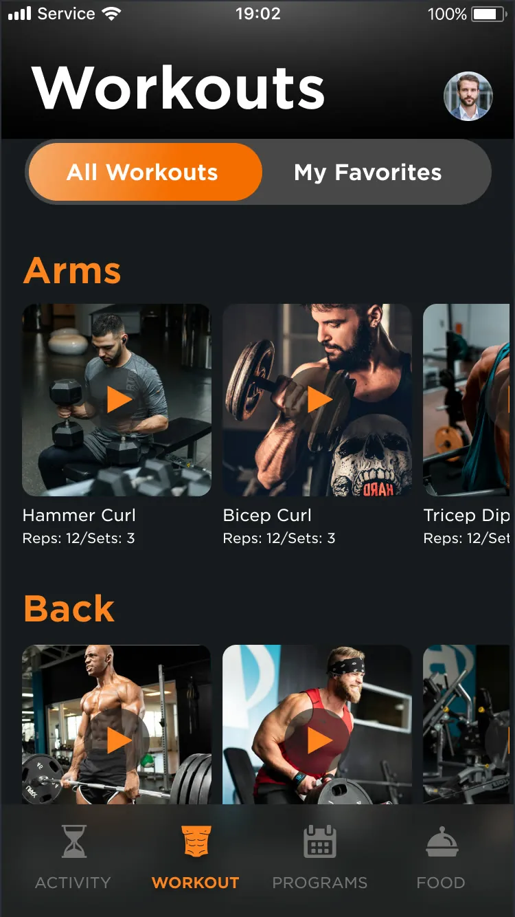 Workouts by muscle group: arms and back
